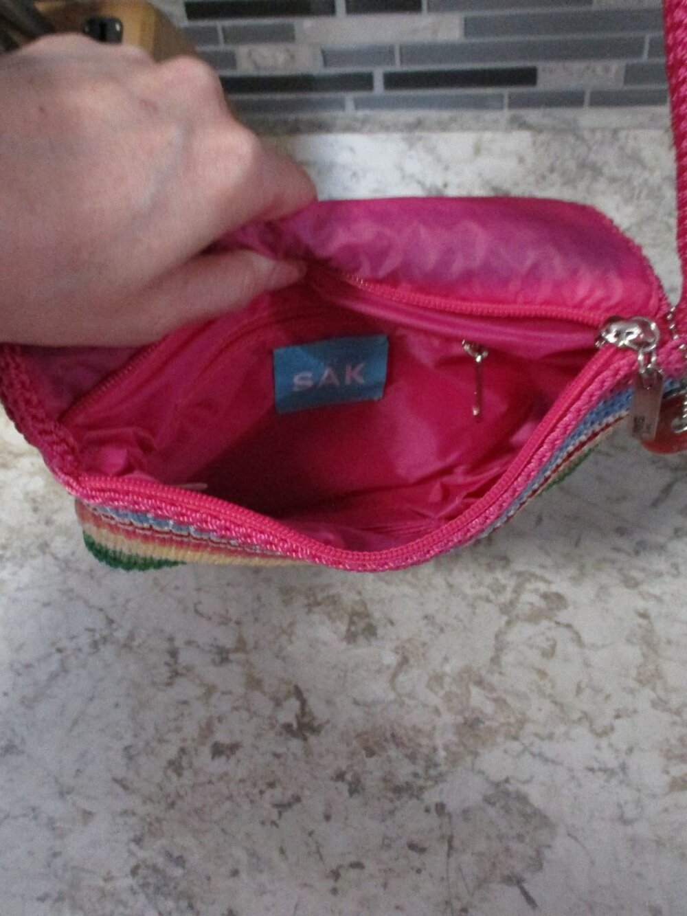 The SAK small Colorful Striped Rainbow crochet crossbody Bag Purse Boho Festival - Picture 3 of 8